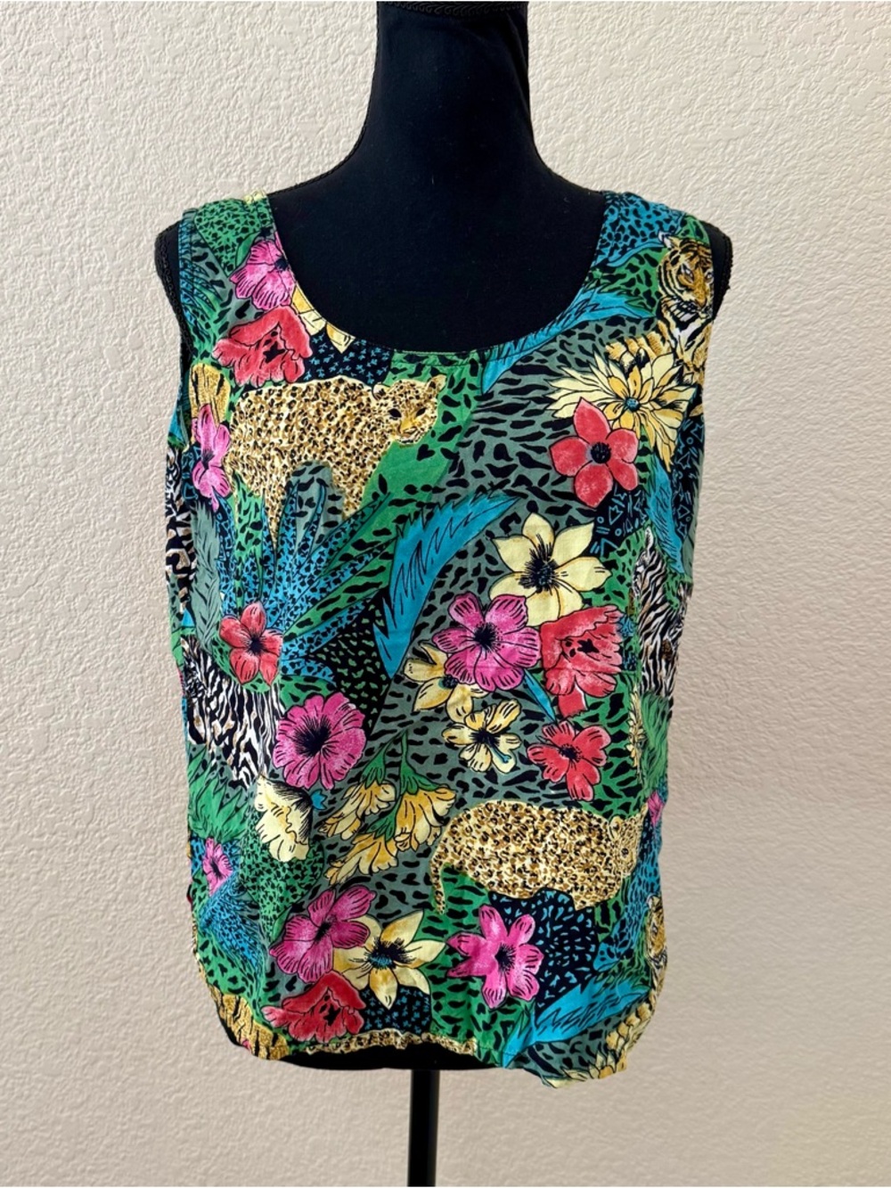 Vintage 90s Peppermint Bay Tropical & Safari Print Sleeveless Women's Top XS